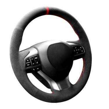 Imagem de Alfanxi Costura à mão Itália Alcantara Capa de volante para carro para Lexus GS 350/GX 460 (Alcântara preta + faixa vermelha)