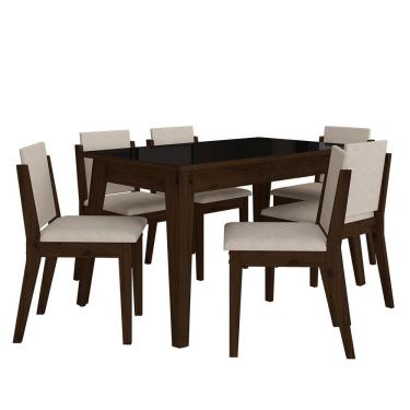 Imagem de Mesa 1,36 Com 6 Cadeiras Libéria Imbuia/preto/bege - M. Arapongas