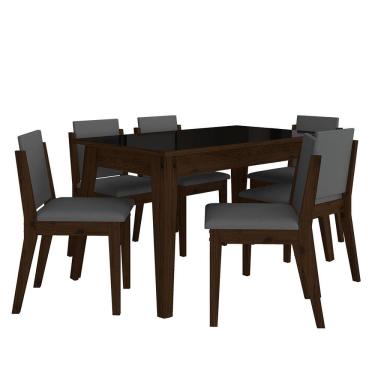 Imagem de Mesa 1,36 Com 6 Cadeiras Libéria Imbuia/preto/cinza - M. Arapongas