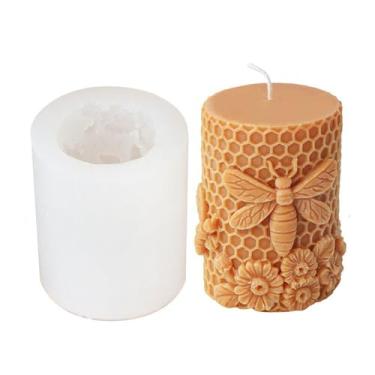 Imagem de GRAINRAIN Artcraft Molde de sabão de vela de silicone cilíndrico de abelha colmeia flor colmeia molde de fabricação de velas de cera de abelha (SXY331)