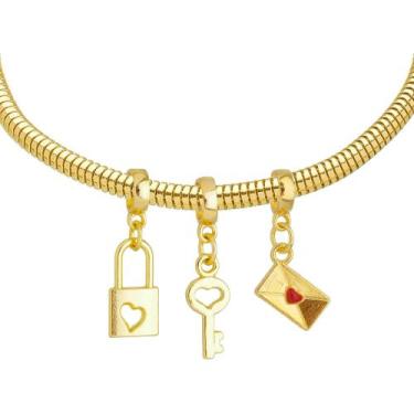 Imagem de Pulseira Love Berloque Banhado a Ouro 18k - Work Semijoias, 17 cm (pul