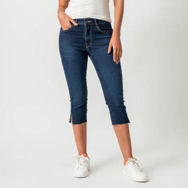 Imagem de Calça Jeans Capri Confort Cintura Alta Fendas Azul Escuro - Bloom, 40