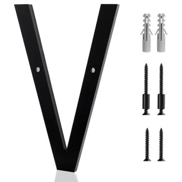 Imagem de Número de casa de 12 cm V preto fosco números acrílicos números de casa inclui kit de parafusos de hardware montagem fácil de descarga ou flutuante para número de rua exterior endereço residencial