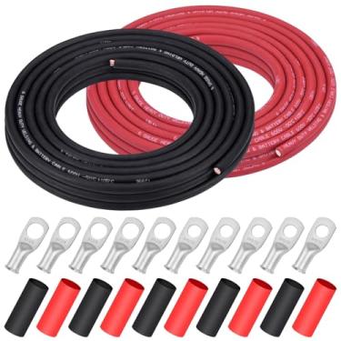 Imagem de iGreely Fio de calibre 6 AWG 6 30 pés preto + bateria vermelha de soldagem de cobre puro cabo ultra flexível + 5 peças de 5/40.6 cm e 5 peças 3/20.3 cm conectores terminais de cabo de cobre + tubo