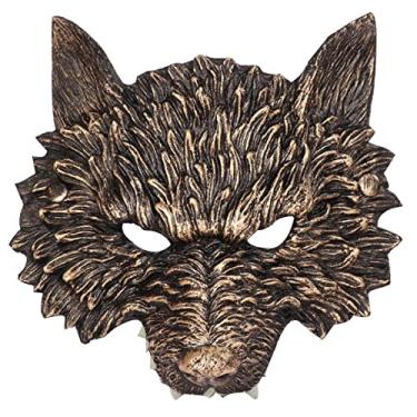 Imagem de Wolf Mask Half Face Werewolf Mask Animal Masquerade Masks for Men Adult Halloween Cosplay Costume (Gold)