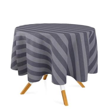 Imagem de Toalha de Mesa Redonda em Tecido Jacquard Cinza Chumbo Listrado Tradic