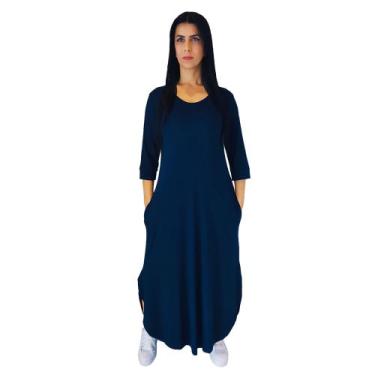 Imagem de Vestido Plus Size Longo Manga Tres Quartos Viscolycra Malha com Bolso 