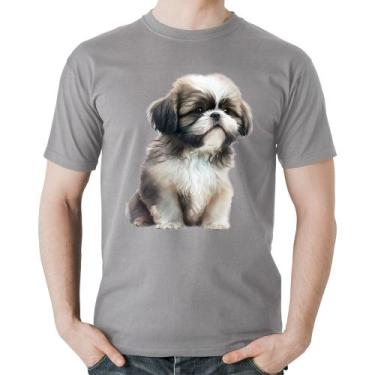Imagem de Camiseta Algodão Cachorro Shih Tzu Filhote - Foca na Moda, Cinza, M