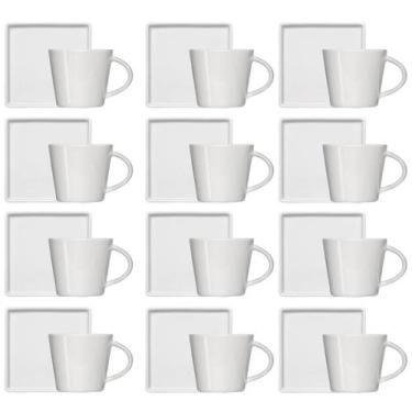 Imagem de Conjunto 12 Xícaras Café Chá Porcelana Branca 185ml Píres Quadrado Ame