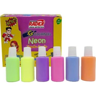 Imagem de Tinta Guache Neon 18ML com Pincel - 6 Cores - Radex