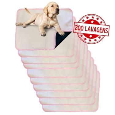 Imagem de Kit com 9 Banheiro para Cães Tecido Ecológico 70x50 Branco com borda R