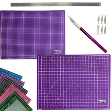 Imagem de Base Placa de Corte Dupla Face Autorregenerativa Caneta Estilete Bisturi Régua Inox 60cm Artesanato Patchwork Scrapbook (Roxa)