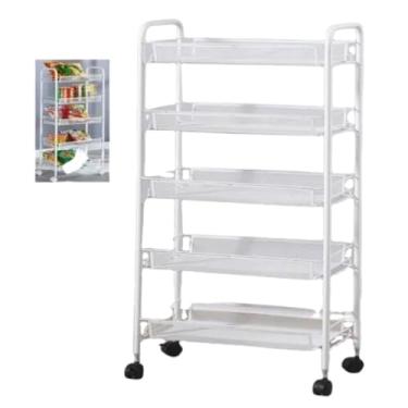 Imagem de Carrinho Organizador Fruteira Aço Inox Multiuso 4 Prateleiras com Rodinhas 44X26X85cm - Branco