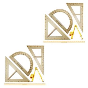 Imagem de CONJ 2 Kits Geométricos do Professor MDF Com Régua 1 Metro Com Pegador