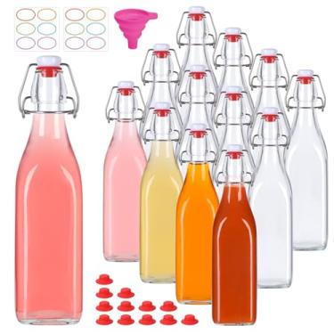 Imagem de CAKKVDE Pacote com 12 garrafas de vidro de 473 ml, garrafa de vidro flip top, garrafas quadradas com tampas herméticas para kombucha, kefir, extrato de baunilha, cerveja