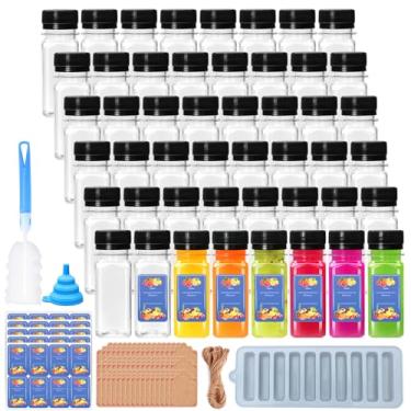 Imagem de Flrolove Pacote com 48 garrafas de suco, recipientes de plástico com tampas, garrafas transparentes para bebidas com tampas para sucos, vitaminas, leite, água potável, chá de açafrão de gengibre e