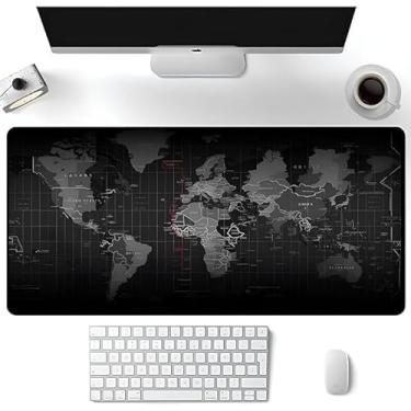Imagem de Mouse Pad Gamer Grande Profissional Extra 80x30 cm Bordas Costuradas Base Antiderrapante Lavável Impermeável Mapa do Mundo Premium Escritório Quarto Sala Setup Gamer FPS CS COMA MMORP RPG