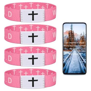 Imagem de Pmormyy Pulseira de 4 peças com versículo bíblico diário WWJD, pulseira vestível de Jesus Cristão para mulheres e homens - Pulseira What Would Jesus Do, Fibra de poliéster, Sem Pedra Preciosa