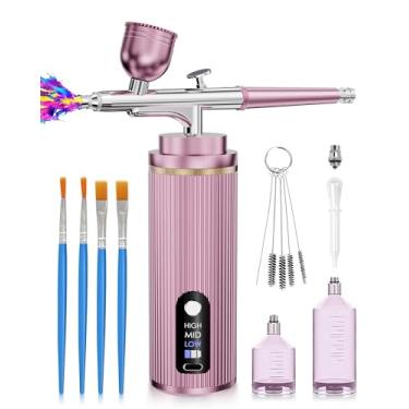 Imagem de Kit de aerógrafo compressor de aerógrafo sem fio recarregável - conjunto de aerógrafos, escova de ar portátil sem fio para arte de unhas, barbeiro, decoração de bolos, maquiagem, pintura de modelo