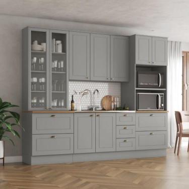 Imagem de Cozinha Compacta 263cm Americana com Vidro 4 peças 11 Portas 3 Gavetas