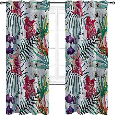 Imagem de Cortinas blackout florais para quarto - isolamento térmico, economia de energia e redução de ruído, tratamento de sombreamento completo cortina de isolamento de cozinha, L 213 cm x C 213 cm