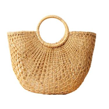 Imagem de SHAREYOIU Bolsa feminina de verão grande de palha para praia com pompons, A, One Size