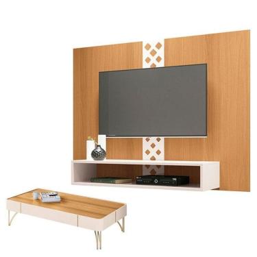 Imagem de Painel Para Home Suspenso Form Com Mesa De Centro Cadenza Cinamomo Off White – Hb Móveis