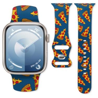 Imagem de Pulseira de silicone macio de 38 mm, 40 mm, 41 mm e 42 mm, pulseira de substituição com fecho clássico para Apple Watch Series SE 10, 9, 8, 7, 6, 5 Utral, para mulheres (Pizza)