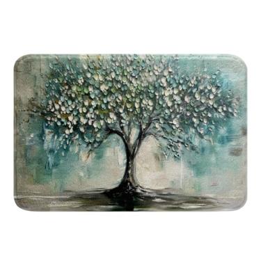 Imagem de Erosebridal Hippie Tree of Life Tapete de banho antiderrapante tapete de banheiro aquarela óleo pintando, tapete de banheiro turquesa azul-petróleo marrom boho pinceladas tapete de chuveiro, tapete de