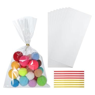 Imagem de PATIKIL Sacos de petiscos, 200 peças de sacos de presente transparentes de 7 x 25 cm com laços torcidos presente de plástico para lembrancinhas de festa de doces, embalagem de doces, pastelaria