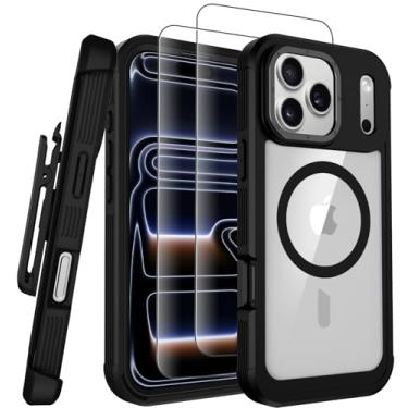 Imagem de Stroson Capa magnética para iPhone 17 Pro, compatível com MagSafe Never Yellowing, capa protetora de grau militar com clipe de cinto e protetor de tela x2, capa de telefone transparente para iPhone 17