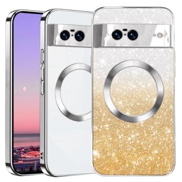 Imagem de Kainevy Capa de celular para Google Pixel 8 compatível com MagSafe capa de silicone transparente com glitter com protetor de lente de câmera, linda capa protetora magnética fina para mulheres e