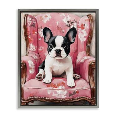 Imagem de Stupell Industries Sweetest Dog Frenchie Gray Framed Floater Canvas Wall Art, design por Annabelle Hall, 78 x 63 cm