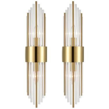 Imagem de Conjunto de Luminária de Parede em Cristal de Vidro Transparente com 2 Peças, Transmissão de Luz Suave e Uniforme, 110V SHAWNKEY, Dourado