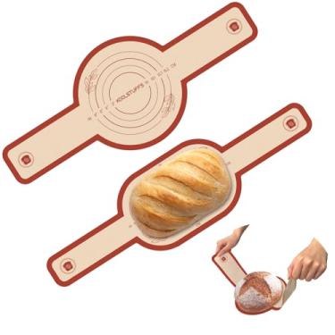 Imagem de Pacote com 2 estilingue de pão de silicone: tapetes de silicone antiaderentes para assar pão (oval + redondo), essenciais de massa fermentada reutilizável, lavável na lava-louças, fácil de limpar