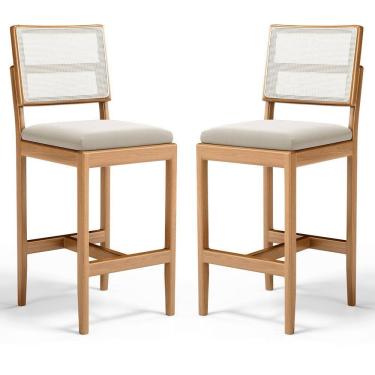 Imagem de Kit Com 2 Banqueta Milena Madeira Maciça Assento Estofado Encosto De Tela Sintética