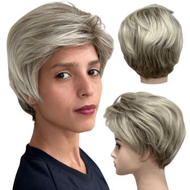 Imagem de Peruca curta com franja unissex orgânica lisa repicada
