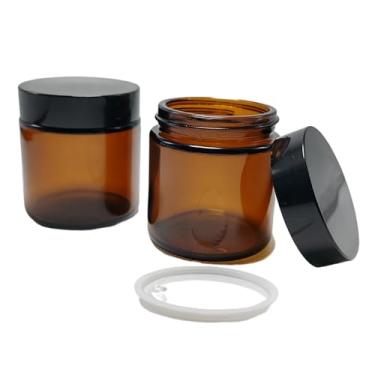 Imagem de 2 peças de vidro âmbar vazio recarregável amostra de garrafa cosmético rosto creme pote recipiente recipiente capa com tampa e forro de parafuso preto, Azul, 100ml