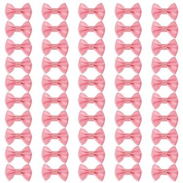 Imagem de Shapenty Mini fita de cetim laços flores boutique para costurar scrapbook chá de bebê presente de casamento Natal meninas vestido acessórios de cabelo artesanato, 50 peças (rosa, 3,6 x 2,5 cm)