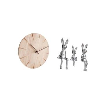 Imagem de Fenteer Relógio de Parede de Madeira com Design Criativo, Relógio Decorativo Silencioso para Restaurante, Escritório, com Estatueta de Família de Coelhos, Est