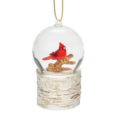 Imagem de Roman Ornamento Cardinal Dome – Globo de vidro com cardeal vermelho na base de tronco de bétula – Decoração de árvore de Natal inspirada na natureza, 10 cm