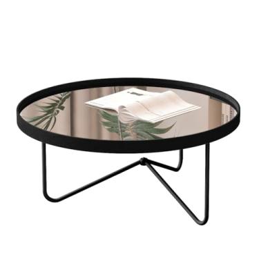 Imagem de Mesa Centro, Mesa Mesinha de Centro com Pés de Metal E Borda de Couro para Sala com Espelho(Preto/Preto)