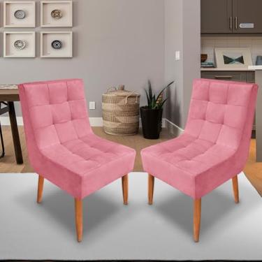 Imagem de Conjunto com 2 Cadeiras de Jantar Suede Premium com Pés Palito – Elegância e Conforto para Sala ou Cozinha (Rosa)