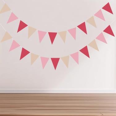 Imagem de 12 bandeiras de festa rosa, faixa de galhardete de feltro de cor macia para chá de bebê, aniversário de menina ou decoração de quarto