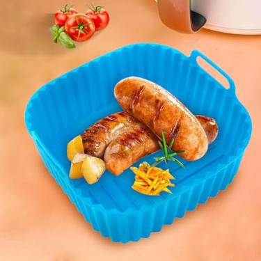 Imagem de Forros de silicone para fritadeira a ar, forros antiaderentes de silicone para fritadeira, acessórios para fornos de forno de airfryer, podem ser lavados na lava-louças (azul)