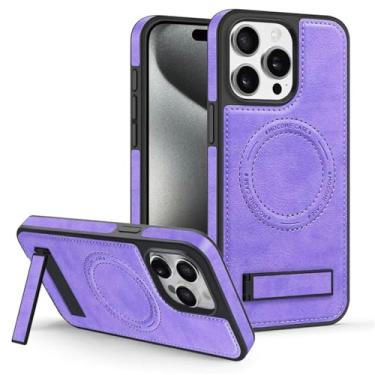 Imagem de Capa de telefone com suporte invisível de luxo para iPhone 11 12 13 14 15 Pro Max Textura Suporte de couro para capa de pára-choque Magsafe, T6, para iPhone 14 ProMax