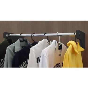 Imagem de Cabideiro De Parede 80Cm Arara Camiseiro Calceiro Preto Laca