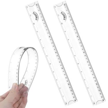 Imagem de Régua flexível de 2 peças, régua transparente de 30,5 cm, réguas de plástico flexível e flexível à prova de estilhaçamento com centímetros e polegadas para escola, sala de aula, material de escritório