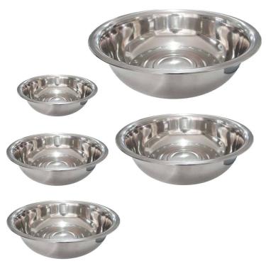 Imagem de Tigela Inox Bowl Bacia Cumbuca Kit 5 uni Preparo Receita Multiuso Restaurante Casa Mesa Posta Jantar Refeiçao