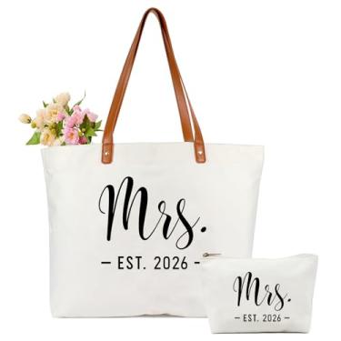 Imagem de Lamyba Mrs Bag Est 2026, presentes de chá de panela para noiva, sacola grande Mrs com zíper para casamento, despedida de solteira, lua de mel, branca